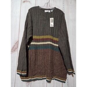 Extra Touch Sweater Womens 3X Brown Stripe Wool Blend Long Sleeve Knit Pullover